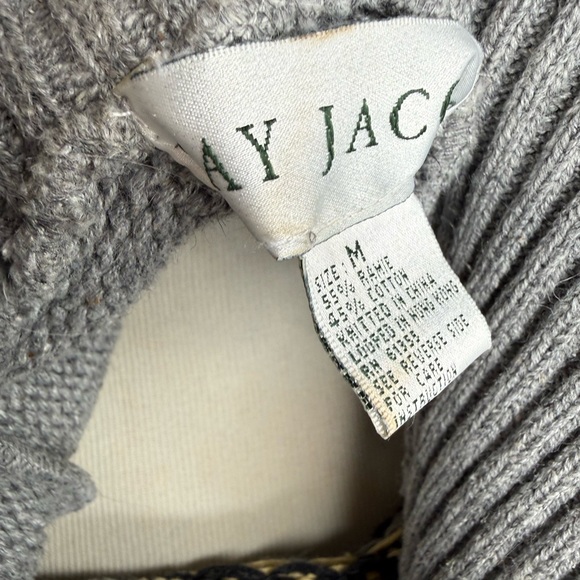 Jay Jacobs sweater Fair Isle Collared half zip knit grey sz M cotton Vtg 90s - Picture 6 of 7